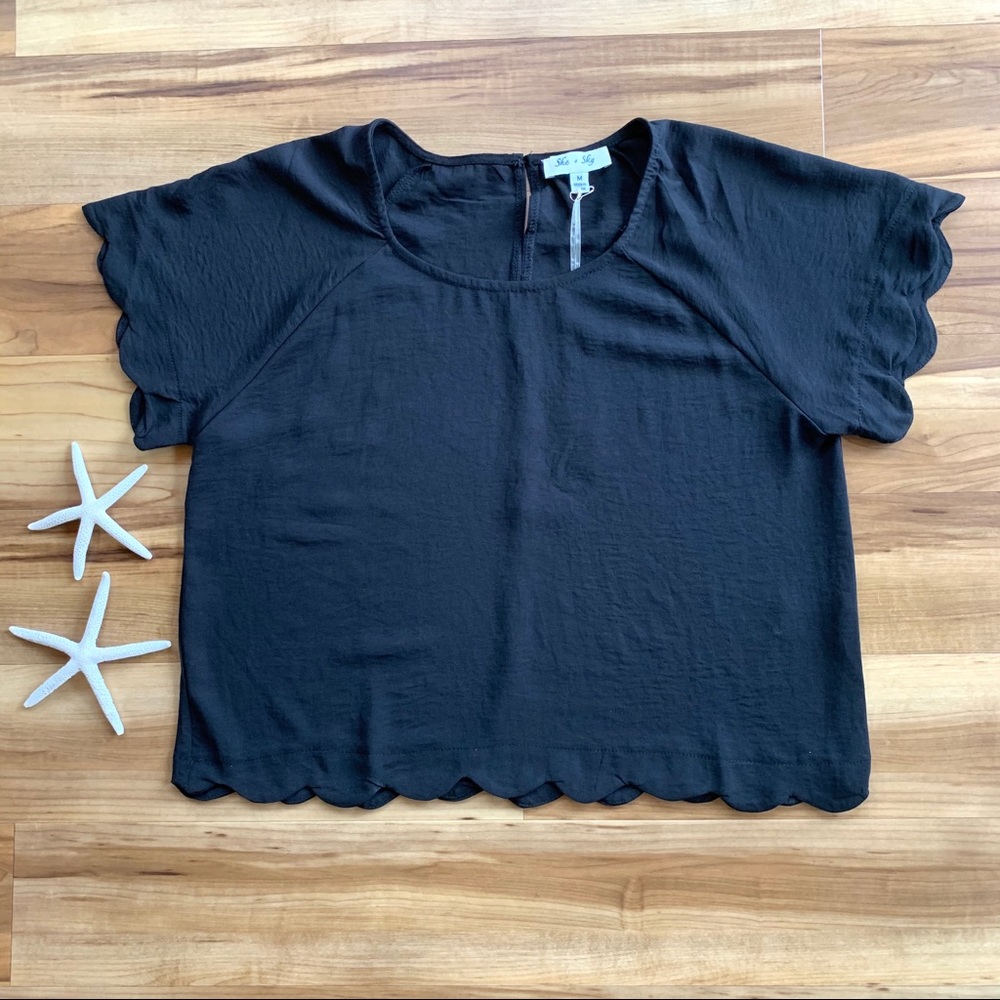 She + Sky Women’s Black Scalloped Cropped Top, Various Sizes Available